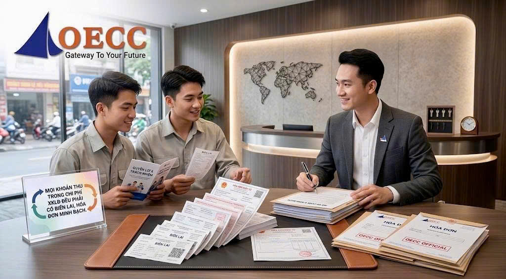 Mọi khoản thu trong chi phí đi xuất khẩu lao động đều phải có biên lai, hóa đơn minh bạch.